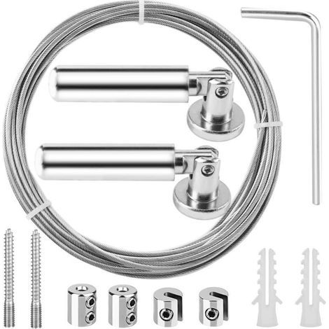 Cable en Acier Inoxydable 5m – Kit Tringle à Rideaux avec Fixation pour Rideau de Douche Cable pour Rideau Antirouille + Accessoires Inclus Compatible Rideaux Lourds (1/5)