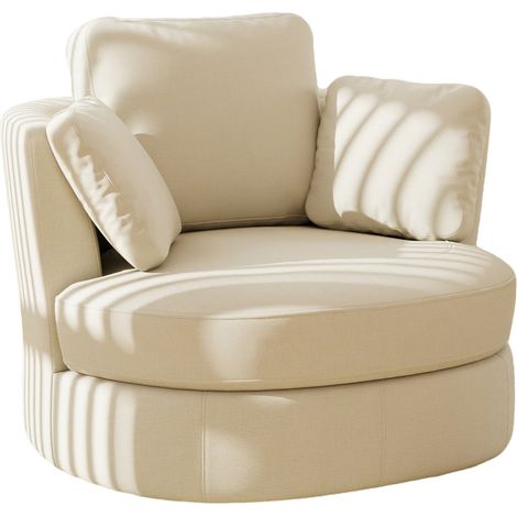 Fauteuil pivotant XXL en chenille beige avec coussins séparés - siège confortable pour salon et chambre (1/5)
