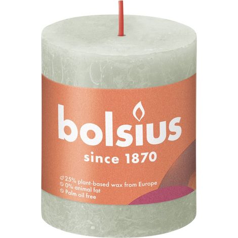 Bolsius Rustik Stumpenkerze nebliges grün, Höhe  8 cm, Ø 6,8 cm Stumpen- und Kugelkerzen