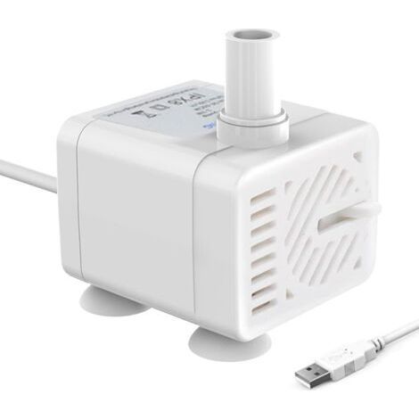 Mini pompe submersible USB (5 V CC, 1–3 W, 200 l/h), réglable, ultra-silencieuse, idéale pour les animaux, les aquariums, les bassins et la culture hydroponique / Blanche (1/5)