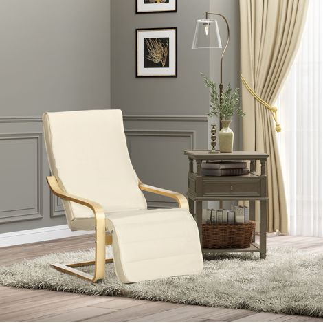 CHICFURN Poltrona relax a dondolo 66,5 x 94 x 100 cm in legno di betulla bianco crema (1/5)