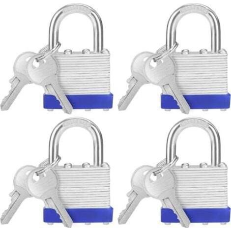 6,4 x 4,2 x 2,4 cm - Lucchetto in ferro con 2 chiavi (confezione da 4) - Lucchetto resistente alle intemperie per esterni/interni, ideale per garage e armadietti.