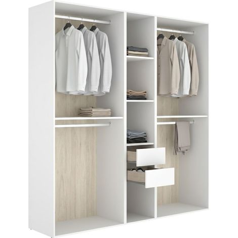 Guardaroba Grande Rector, Armadio Camera da Letto 5 Ripiani, Appendiabiti, 2 Cassetti, 45x205h cm Bianco