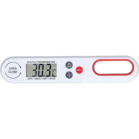 Thermomètre alimentaire numérique à lecture instantanée et précise, pliable, pour barbecue et grillades, avec piles (blanc). (1/5)