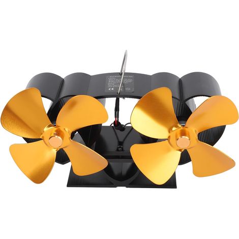 Ventilateur de Poêle alimenté par la Chaleur en Alliage D'aluminium, 4 Pales, Ventilateur de Cheminée à Double Tête pour Remplacement (Argent) (1/4)