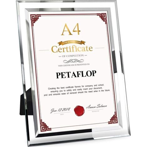 Cadre photo double face en verre transparent argenté, format A4, dimensions intérieures 21 x 29,7 cm. Convient pour les certificats, récompenses, plaques d'identité et autres photos. Peut être posé ou