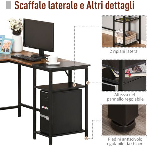 Bureau d'angle industriel noir, 150x120x75cm, en métal et bois, avec tablette latérale de rangement. (1/5)