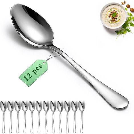 Set de 12 Cuillères à Soupe, 18,7cm Cuillère à Dîner Acier Inoxydable de Qualité Alimentaire, Cuillères en Métal pour Maison, Cuisine ou Restaurant Poli Miroir, Sûr pour Lave-Vaisselle (1/5)
