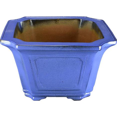 Vaso per bonsai quadrato in gres smaltato blu 23x23x15 cm - TY117b