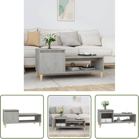 The Living Store Table basse Gris béton 100x50x45 cm Bois d'ingénierie - Table Basse - Meuble TV - Table D'appoint - Table Salon - Rangement Intérieur (1/5)