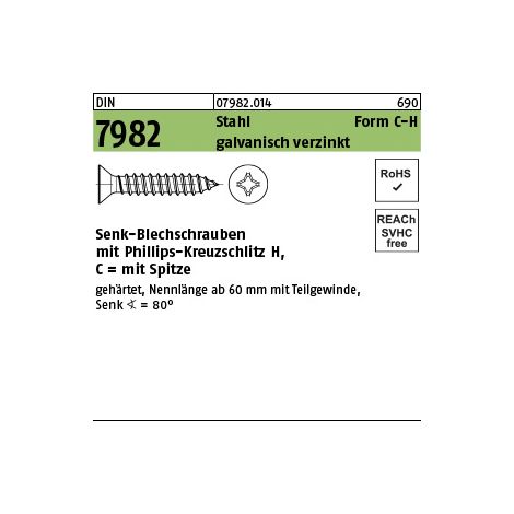 DIN 7982 Form C Senkkopf-Blechschraube VG 2,2x16 Stahl galvanisch verzinkt PH 1000 Stk (1/3)