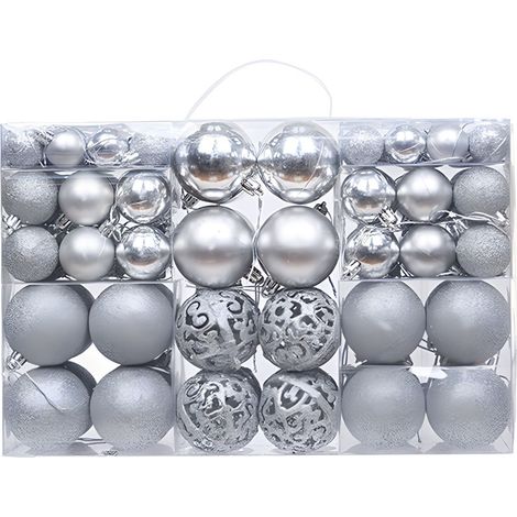 Boules de Noël avec anneaux de suspension, ensemble de 100 boules de Noël (argentées) (1/5)