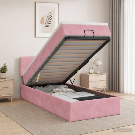 vidaXL Lit ottoman avec matelas Rose 90 x 200 cm Velours (1/5)