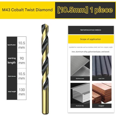HSS-Kobalt-Spiralbohrer, zylindrischer Schaft, 90 mm Schnittlänge, 130 mm Gesamtlänge, Hochleistungs-Metallbohrer für Edelstahl, professionelles Werkzeug, präzise und langlebig