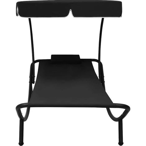 Maison Exclusive - Sonnenliege mit Sonnendach & Kissen Schwarz (1/5)