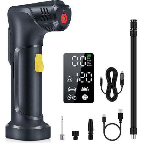 Mini Air Compressor Electric Car Air Pump Tyre Inflator with 12v DC Car Charger 2000mAh Rechargeable Battery LED Light 120PSI Hand Held Pump for Car/Bike/Motor Tires Sport Ball Toy Ball Inflatable (1/5)