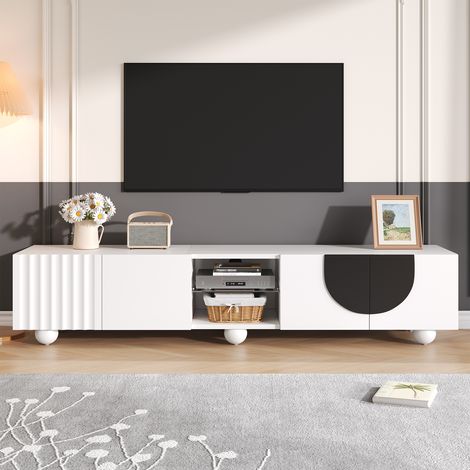 TV-Board 180 cm Modernes TV Lowboard Schwarz Weiß, Griffloser TV-Schrank mit Push-to-Open, Fernsehtisch für Wohnzimmer, 180x40x41,5 cm