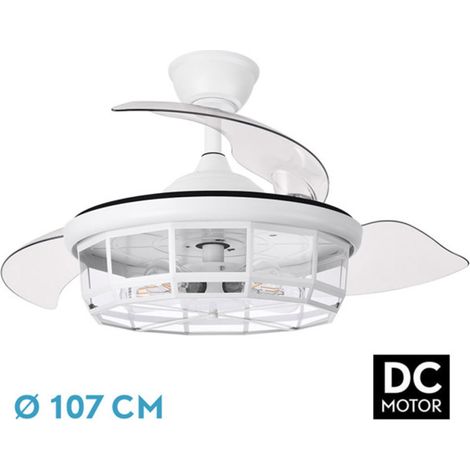 Ventilateur DC Tornado Blanc 5xe27 107d 3 pales déployables 6 vitesses avec télécommande et minuterie (1/2)