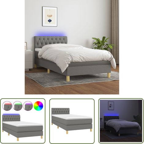 The Living Store Boxspringbett mit Matratze & LED Dunkelgrau 100x200 cm Stoff - Boxspringbett - Doppelbett - Schlafsofa - Bettenrahmen - Lattenrost (1/5)