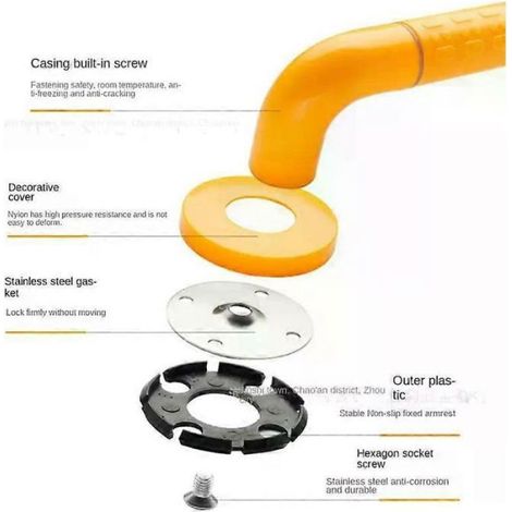 Barre D'appui - 40 Cm - Salle De Bain Douche Baignoire - Fixation Murale - Charge Max 300 Kg - Acier Inoxydable Et Plastique - Surface Antidérapante Granulaire (1/5)