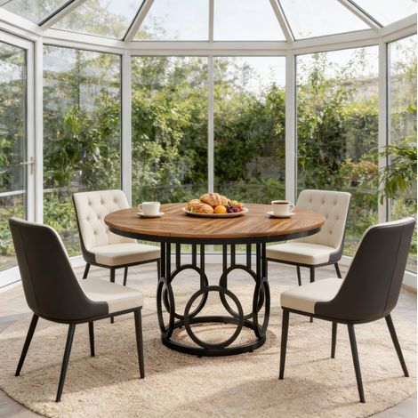 Table ronde da pranzo MDF e metallo nero/noce scuro 120x120x75 cm per 4-6 persone (1/5)