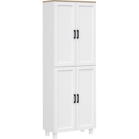Meuble de Rangement Cuisine Haut Armoire 4 Portes et 5 Étagères Réglables Colonne Vaisselle Blanc et Bois 60x30x170,5 cm (1/5)