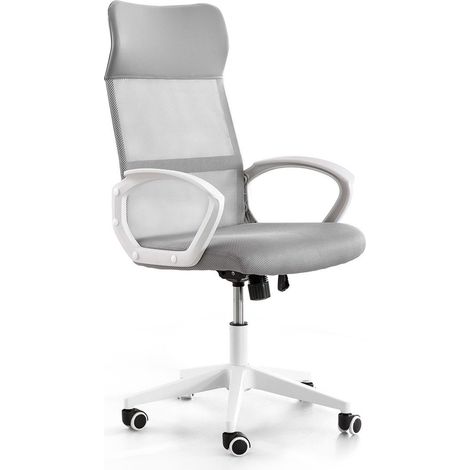 Home Heavenly® - Silla escritorio DIORA giratoria y elevable, ergonómica con soporte lumbar y reposabrazos. 115x51x52 cm.  Color: Gris y blanco