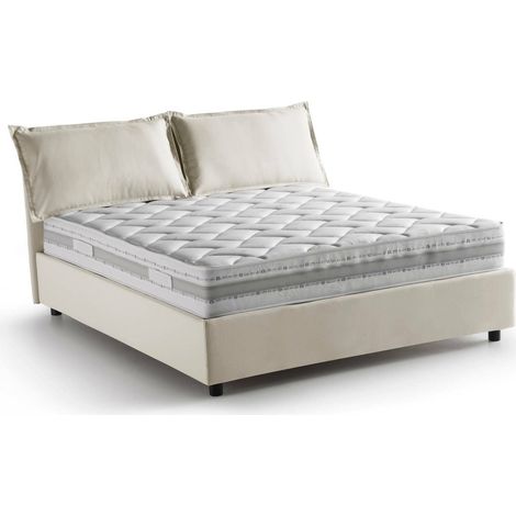 Talamo Italia - Letto matrimoniale Amy, Letto contenitore con rivestimento in tessuto, 100% Made in Italy, Apertura frontale, con materasso Cm 160x200 incluso, Beige