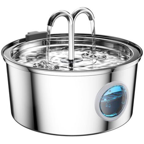 Fontaine à eau pour animaux de compagnie en acier inoxydable avec indicateur de niveau d'eau - grande capacité, silencieuse, automatique, double bec rond en forme de M, convient aux petits animaux de (1/4)