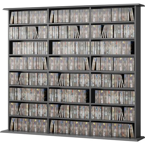 Meuble de rangement 1032 CDs / 594 DVDs, étagère multimédia, 24 compartiments et 18 étagères ajustables, noir (1/5)