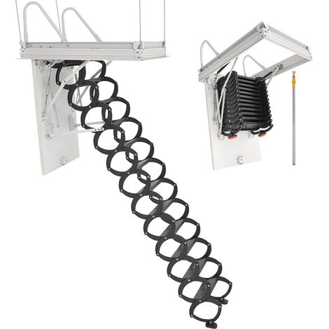 VEVOR Scala per Soffitta, Capacita di Carico 299,4 kg Scala Pieghevole in Lega di Acciaio, per Soffitti Alti da 2,9 a 3,1 m e Dimensioni di Apertura di 1000,76 x 698,5 mm con Asta di Trazione