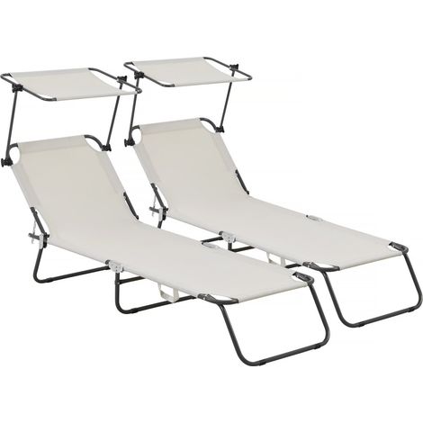 Conjunto de 2 tumbonas plegables "Lazy" - Con sombrilla - Beige