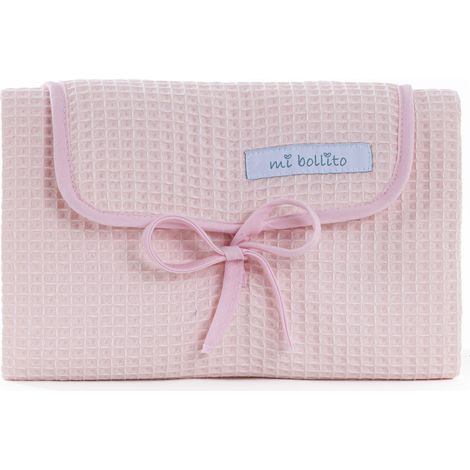 Matelas à langer portable, pliable et imperméable. Tissu 100% coton gaufré. Facile à ranger dans le sac de la maman. Idéal pour un cadeau de naissance. (rose clair)