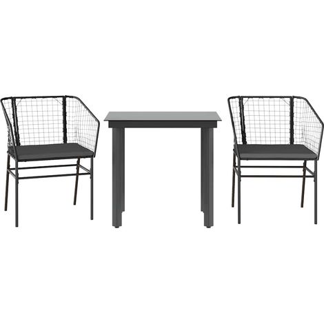 Maison Exclusive - 3-tlg. Garten-Essgruppe mit Kissen Schwarz Pol