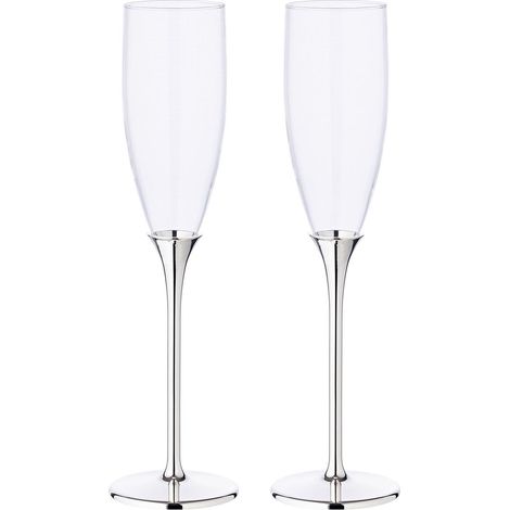 Lot de 2 Flûtes à Champagne Incassables en Zinc et Acier Argenté Hauteur 27 cm - PANGIVO (1/5)