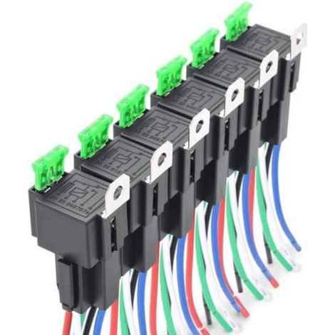 6Pcs 12V 30A Fusible Relais Commutateur Harnais ATO/ATC Lame Fusible, 5 Broches SPST Automobile Relais Électriques avec Fils Robustes 14 AWG (1/5)