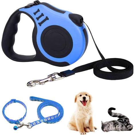 Laisse Rétractable pour Chien Télescopique Automatique Nylon Animaux De Compagnie Tracteur Enrouleur 5m Longe Extensible Modèle New Classic cordes de collier chien (Bleu) (1/5)