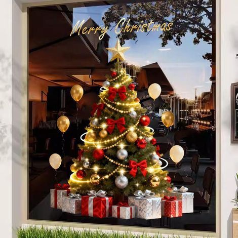 Decorazioni natalizie con effetto 3D - adesivi - albero di Natale dorato - decorazioni per scenari - adesivi per finestre - adesivi per vetrine (1/2)