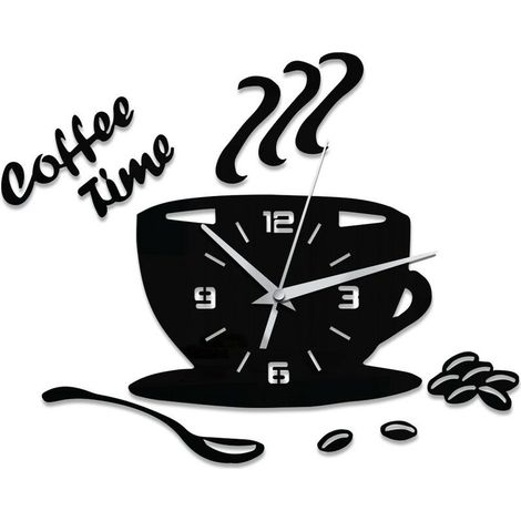 Murale 3D, Pendule Murales pour Cafés, Autocollant Miroir 3D Home Decor Horloge Murale Silencieuse (Pas De Batterie)Noir (1/3)