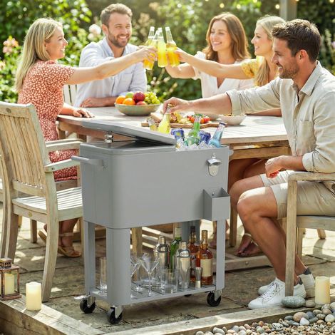 Réfrigérateur portable 76 Argent L roulettes étagère ouvre bouteille plastique/métal/acier 92x39x81 cm