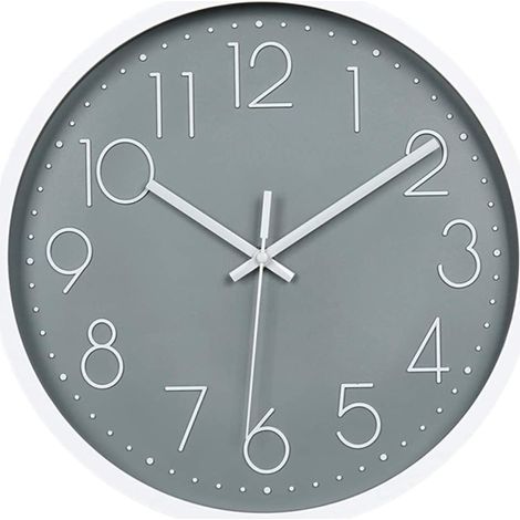 Horloge murale silencieuse moderne 12" pour chambre, cuisine, salon - Grise (1/4)