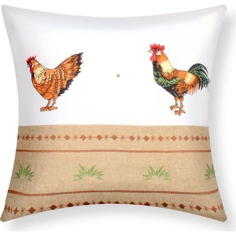 Housses de Coussin - AVIZAR - 40x40 cm - Brodée Coq - Multicolore - Style Campagne