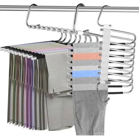 Cintre Pantalon à 9 Niveaux, Cintre pour Pantalons Gain de Place Pliable en Acier Inoxydable, antidérapant et Multifonctionnel, Convient aux Pantalons, Jeans et vêtements (Noir) (1/5)