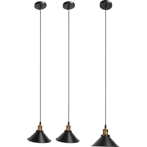 Vintage-Industrie-Deckenleuchte E27 aus schwarzem Eisen, Landhausstil und Metall, für Flur, Küche, Treppenhaus, CE+UL-zertifiziert, Spannung 85-240V, 3er-Set (Leuchtmittel nicht enthalten) (1/5)
