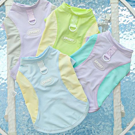 Personalisierte T-Shirts – Kühlweste – Haustierweste mit D-Ring – Geeignet für kleine Hunde und Katzen – Lila-Grau + Lila-Grün + Gelb-Grün + Blau-Gelb – Größe M (Brustumfang) (1/4)