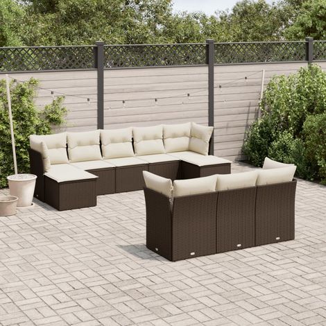 vidaXL Salon de jardin 10 pcs avec coussins marron résine tressée (1/3)
