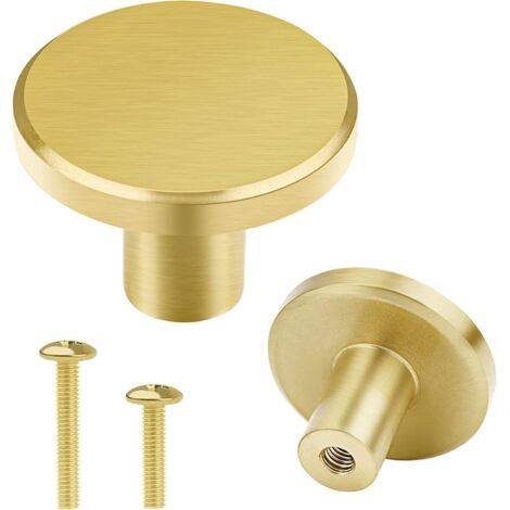 QORVA-Boutons de porte de meuble en laiton massif 28 x 20 mm – Boutons de tiroir dorés – Boutons d'armoire ronds avec vis pour armoires de cuisine, commodes et penderies