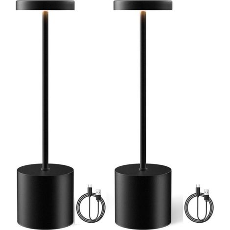 Lampe de table sans fil, rechargeable et à intensité variable pour salle à manger, terrasse, chambre et table de chevet, lot de 2 (noir)