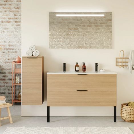 Meuble de salle de bain Elégance 120cm Chêne clair - 2 - Intégrée