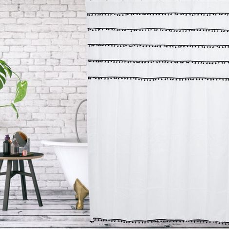 Eleganter schwarz-weißer Duschvorhang aus wasserdichtem, schimmelresistentem Polyester, 180 x 200 cm